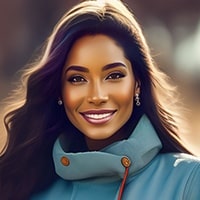 Smiling woman in blue coat