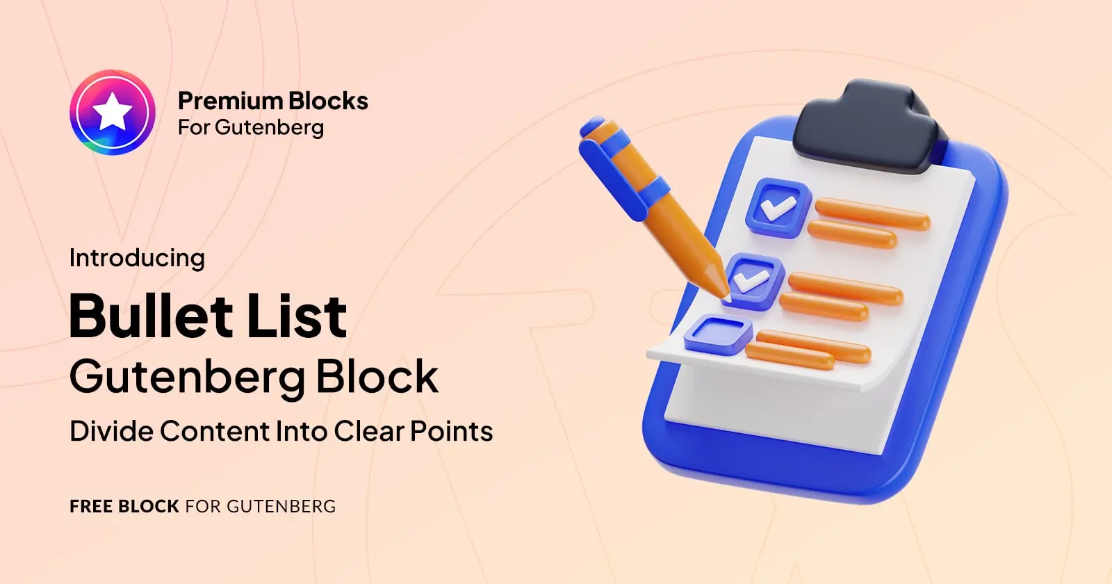 Gutenberg bullet list block: Checklist & pen (organize your content)